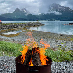 Nice of the soggy weather to give us a break to build a campfire — Valdez, AK.