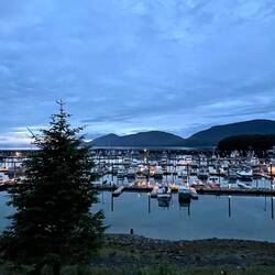 Dusk (by Alaska standards) view of the harbor from Room 206 @ the Reluctant Fisherman Inn — Cordova.