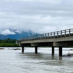This washed out bridge prevents vehicles from goin further down the Copper River Highway — Alaska.