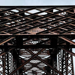 One of the plaques showing the date the bridge was built ... 1910 — Million Dollar Bridge, AK.