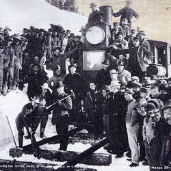 Historic photo of the completion of the railway between Kennecott and Cordova.