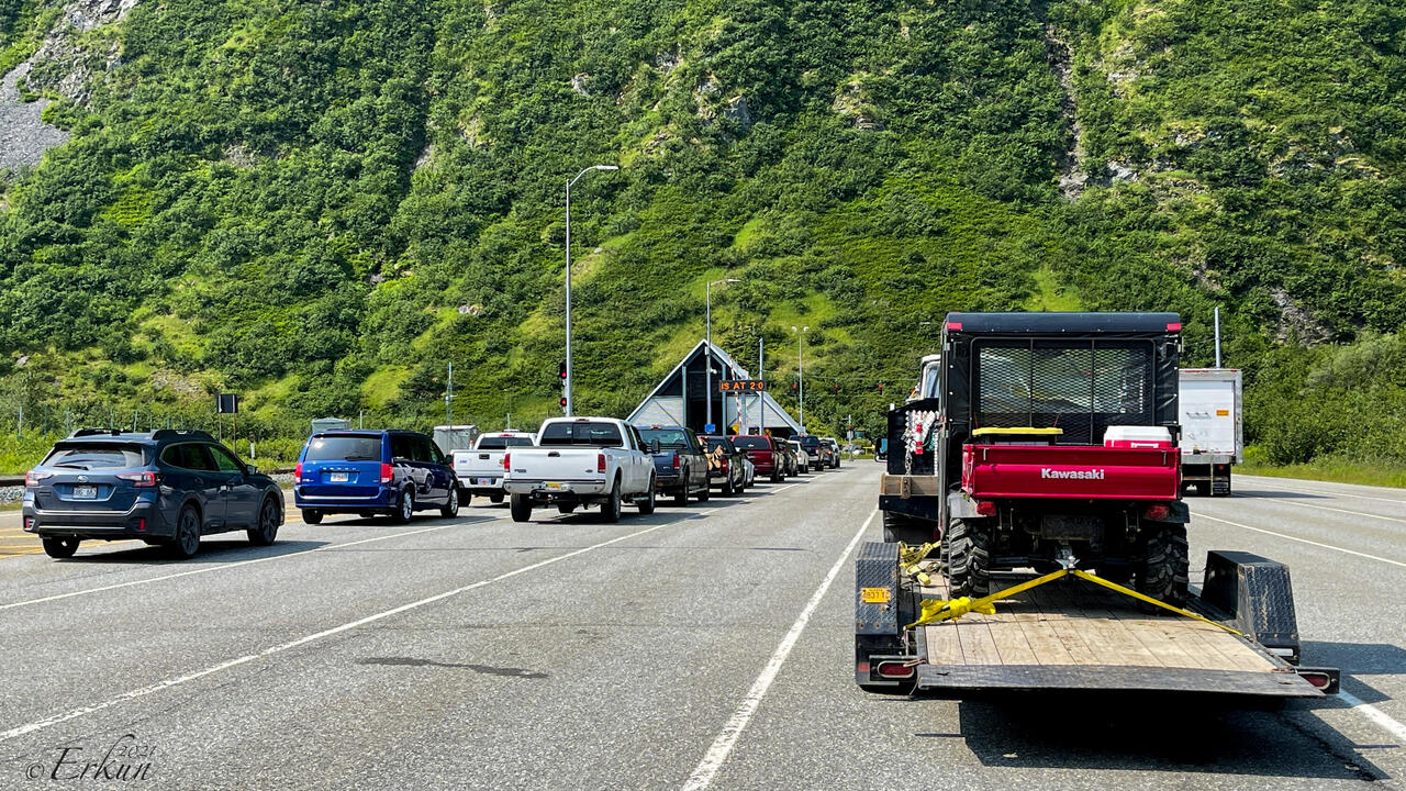 Waiting at the Whittier side of the Anton Anderson Memorial Tunnel — Alaska.