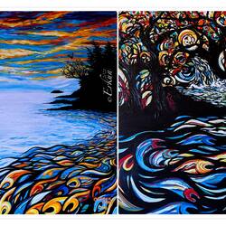 Salmon-themed art work ... but no grilled salmon on the menu — Fresh Catch Café ... Homer Spit, AK.