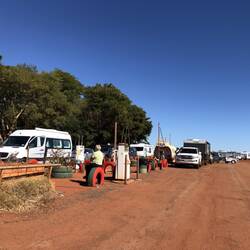 Cars lined up at a servo half way between Port Headland and Broome. The line only got bigger