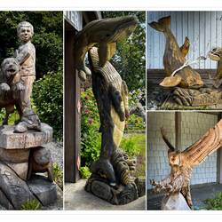 A few of the wooden sculptures around town — Seldovia, AK.