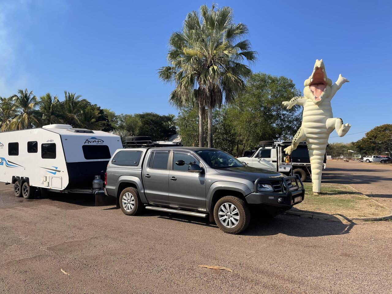 Croc country. The statues have started