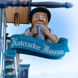 Karl, the museum's mascot, welcomes us to the Nutcracker Museum — Leavenworth, WA.