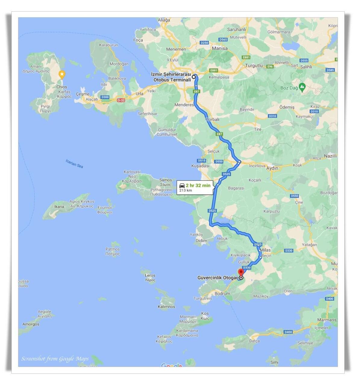 The trip will be more like 3 hours by bus.