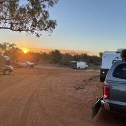 Sunset at Bungles camp. Note red dust
