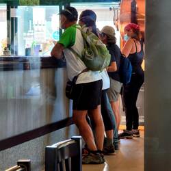 Waiting to get their stamps