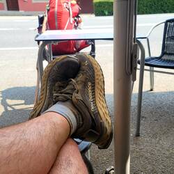Keeping my feet up after a long days hike.