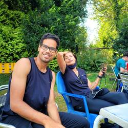 Jose and his mom at the puppy bar.