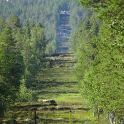 Im Vordergrund Pfähle Nr. 4 und dahinter Nr. 3 - ganz hinten ist schon der Treriksrøysa zu sehen, aber noch ki