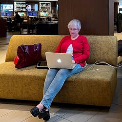 When you have writing to do, the wait-time flies — Houston Airport Marriott Lobby, TX.