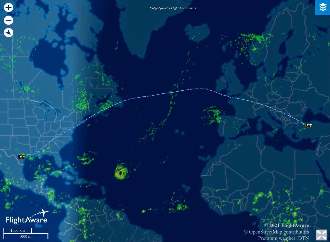 Our projected flight path from FlightAware — IAH ... Houston, TX.