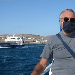 Tim on ferry to Antiparos