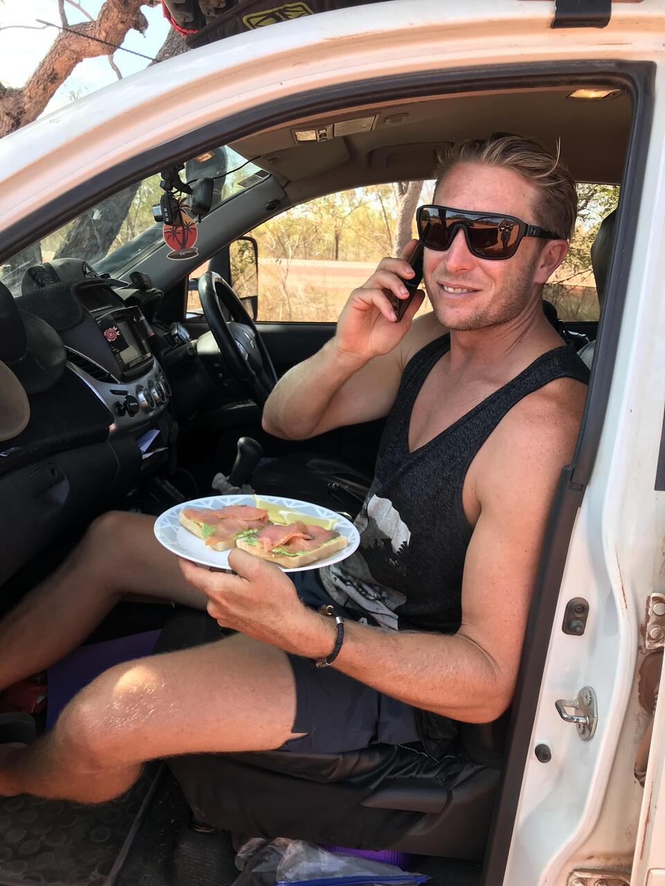 Avo and smoked salmon on toast whilst chatting and reading some bday messages