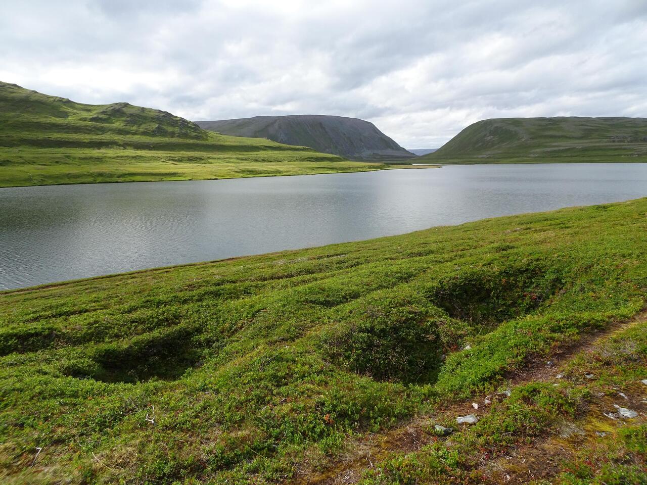 Im Vordergrund: alte Rentierfanggruben der Sami