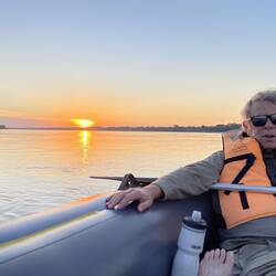 Sunset on our own raft