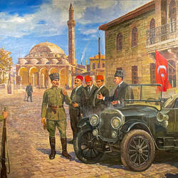 Painting depicting Atatürk's arrival in Kilis — Panorama Museum ... Gaziantep, Turkey.