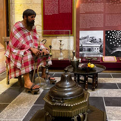 Wax figure of a man relaxing after his bath — Hamam Museum, Gaziantep.