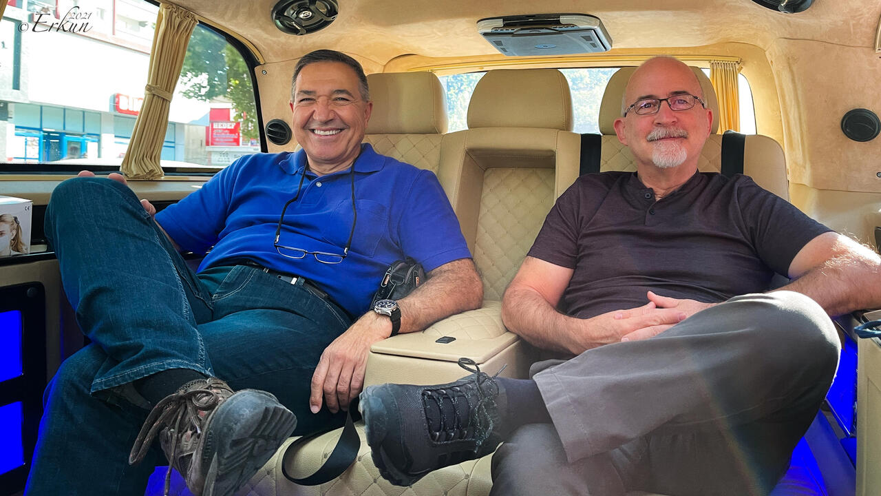 Deniz and Mui all comfy in the VIP Vito van that will take us on our tour.