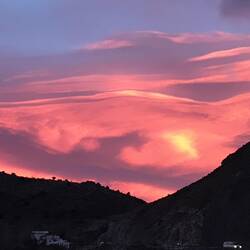 The sunset as we drive down the mountain