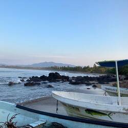 We live close to the beach, in front of the moutain.