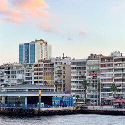 The Alsancak Ferry Terminal ... apartment buildings line Kordon, the Alsancak waterfront — İzmir.