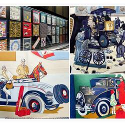 Automobile-themed women's scarves exhibit — Key Museum in Torbalı, İzmir.