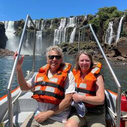 On a boat at Iguazu Falls