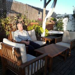 Tim on our roof terrace about 6.15pm