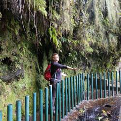 Hiking beneath the waterfall