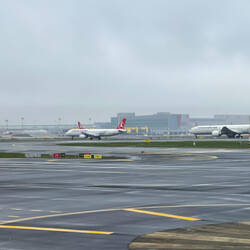 TK 33 rolls towards the queue of aircraft waiting to take off — IST ... İstanbul, Turkey.