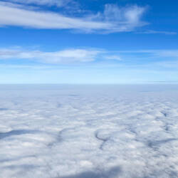 The Black Sea is below us ... hidden by the cloud deck — Aboard TK 33 ... Turkey.