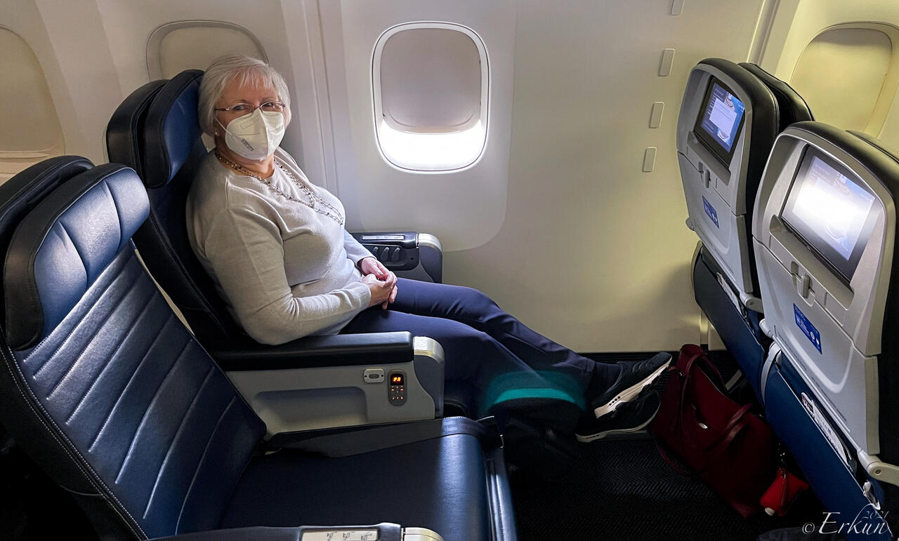 Seats set aside for the crew on long haul flights are ours for the flight to DEN — IAH ... Houston.