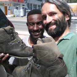 Adam's friend picking up my boots