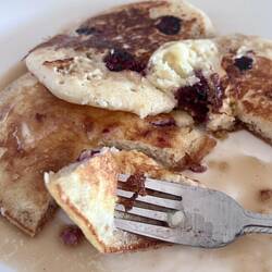 Blackberry pancakes because we had no blueberries