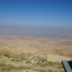 The view across the desert and Dead Sea to Israel from Mt. Nebo.