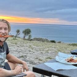 Brett loves his crab!