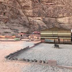 Our tourist camp in Wadi Rum. Bathrooms to the rear left. Mess tent to the right.