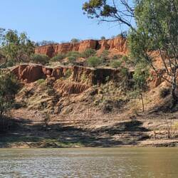 Red sandstone cliffs. The first I've seen. Very beautiful in the evening light.