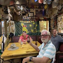 Enjoying a beer under the watchful eyes of the 'Buff'