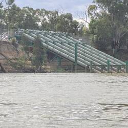A massive pump system feeding water into Hattah Lakes as environmental flows.