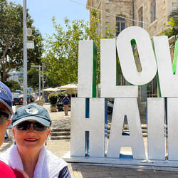 A "we are in Haifa" selfie — Israel.