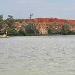 The spectacular Border Cliffs with a fish tracking station in the foreground.