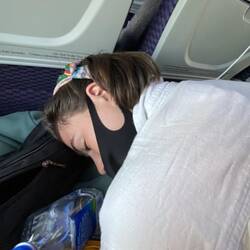 Exhausted on our flight