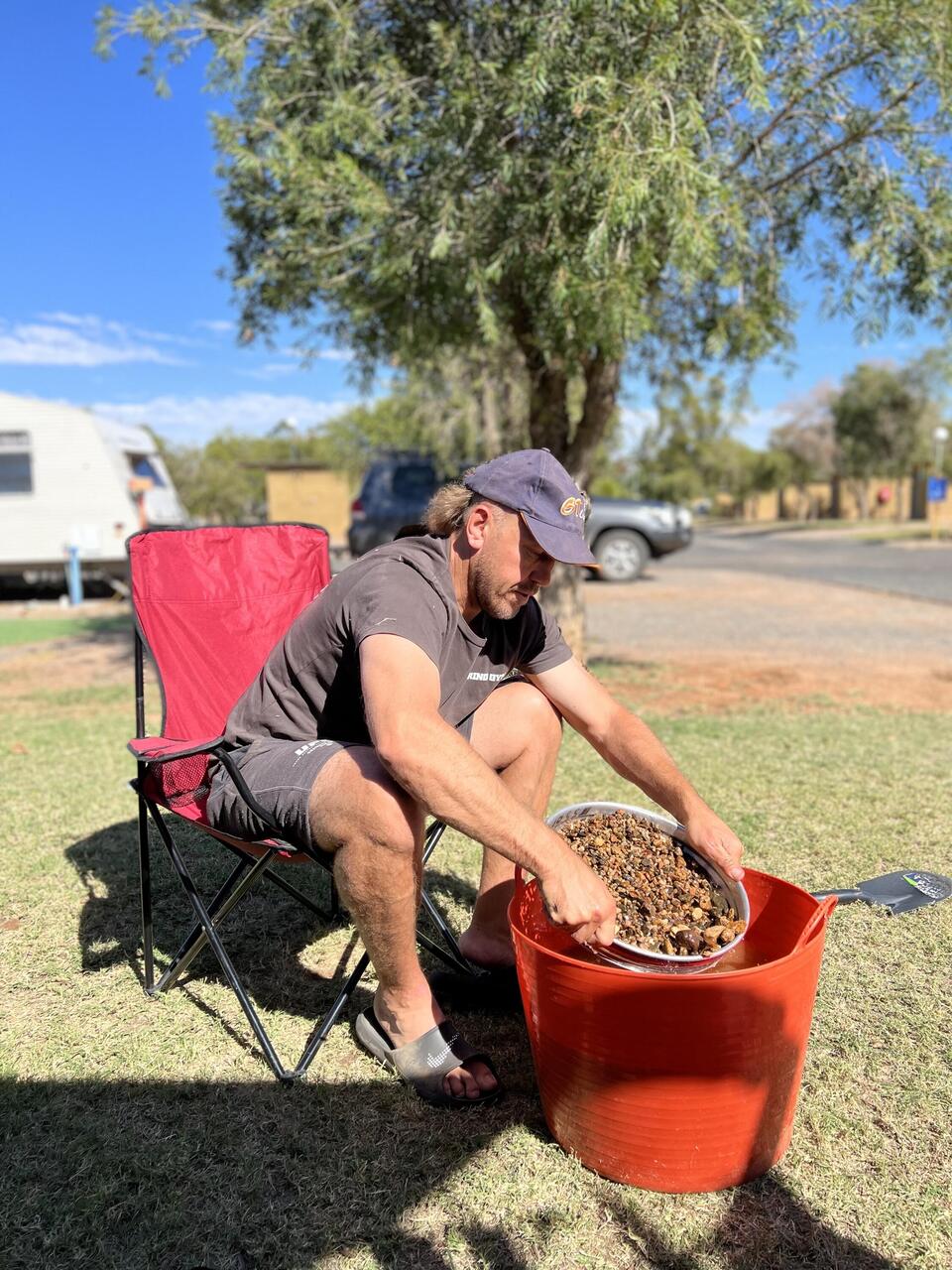 Fossicking through some rocks from the Todd river bed