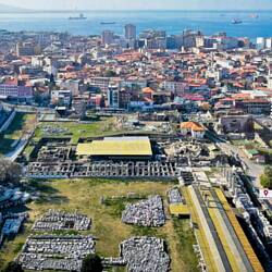 Aerial view of the Agora and surrounding area — İzmir, Turkey.
