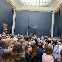 The crowd trying to see the Mona Lisa